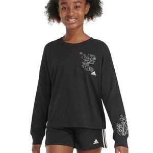 Adidas Kids Black Long Sleeve Tee with White Floral Details